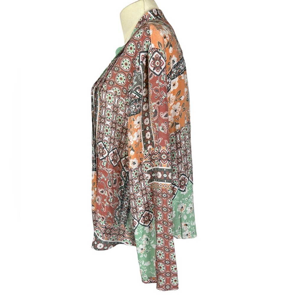 Ruby Rd Patchwork Print Y-Neck Pleat Detail Roll-… - image 2